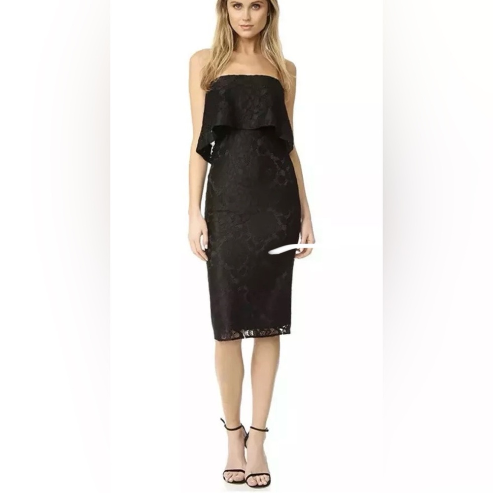 $248 Likely Lace Driggs Strapless Draped Ruffle Sheath Pencil Dress Black Sz 0